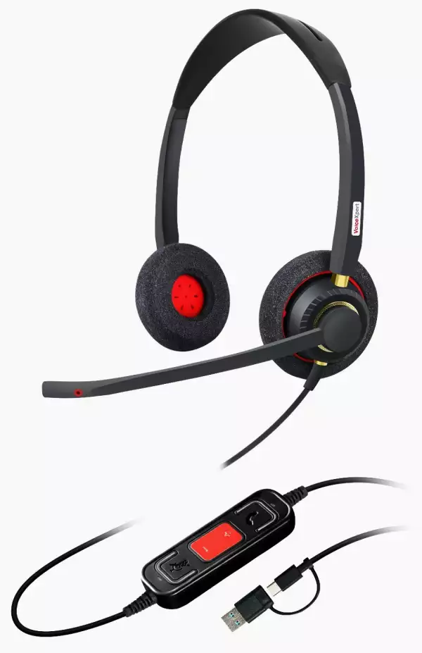 VoiceXpert VXH-500D — Проводная USB-гарнитура (USB-A / USB-C, регулировка громкости, Mute, 2 динамика)